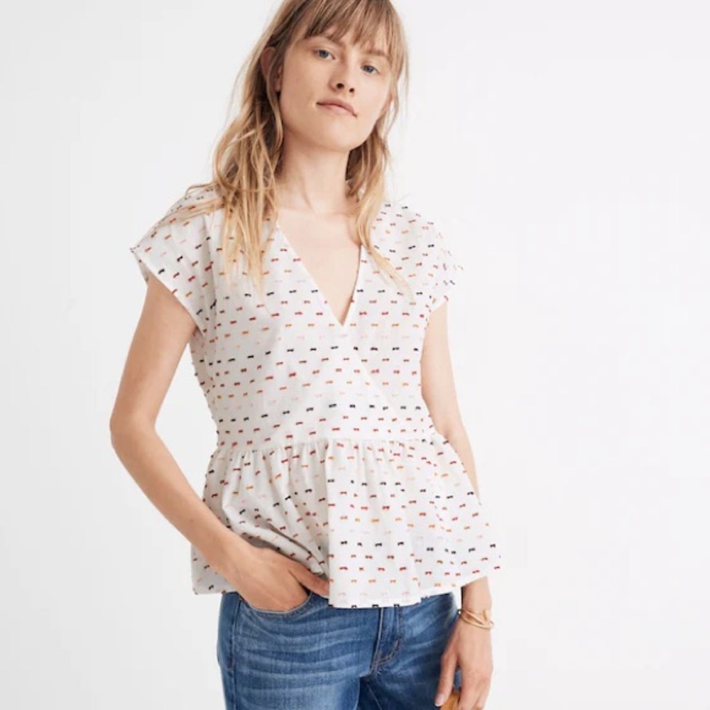 Madewell Peplum Crossover Top in Rainbow Clipdot